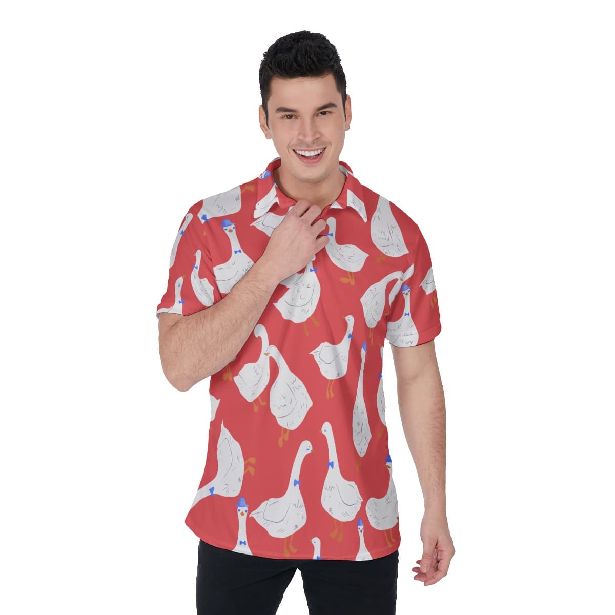 Funny Goose Red Polo Hawaiian Shirt For Men (1)