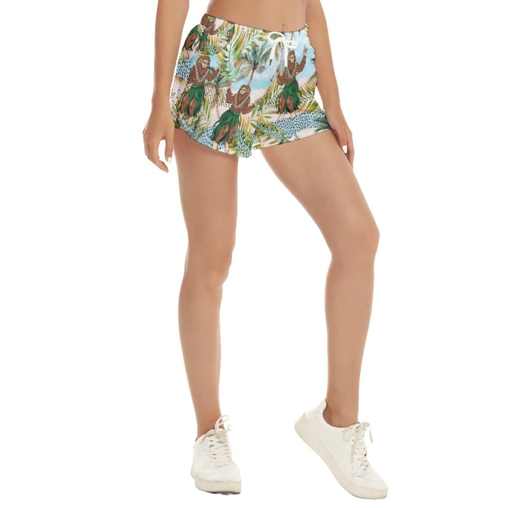 Funny Hula Bigfoot Tropical Summer Beach Shorts For Women