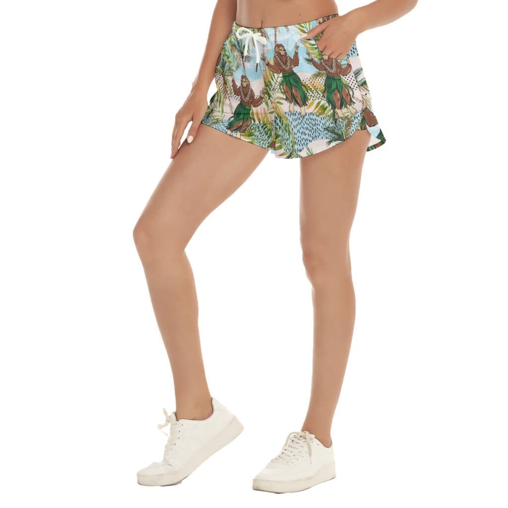 Funny Hula Bigfoot Tropical Summer Beach Shorts For Women