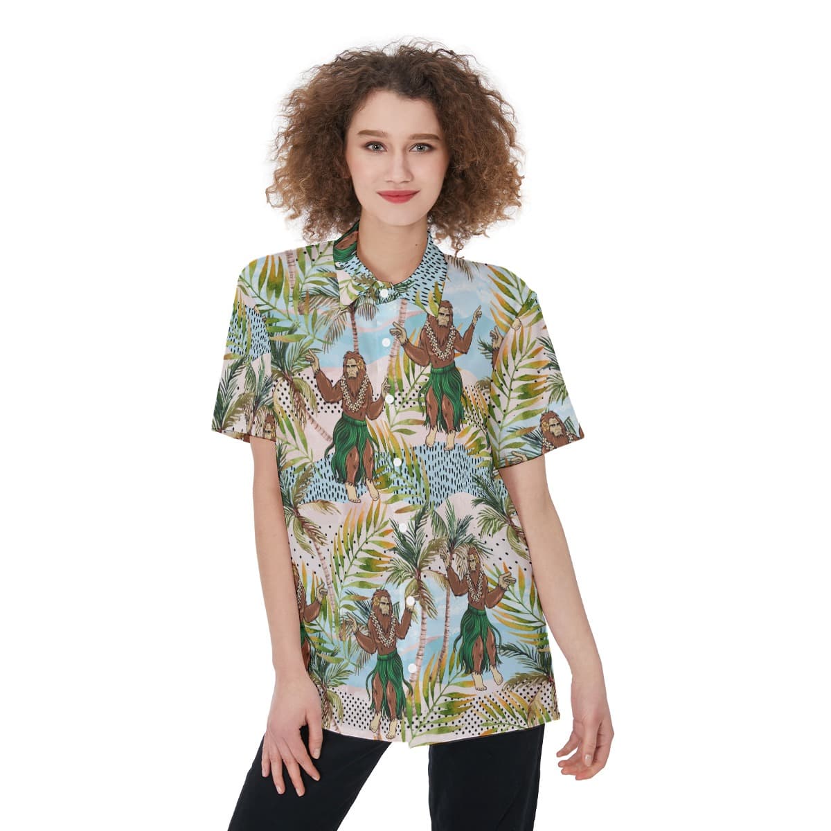 Funny Hula Bigfoot Tropical Women's Hawaiian Shirt