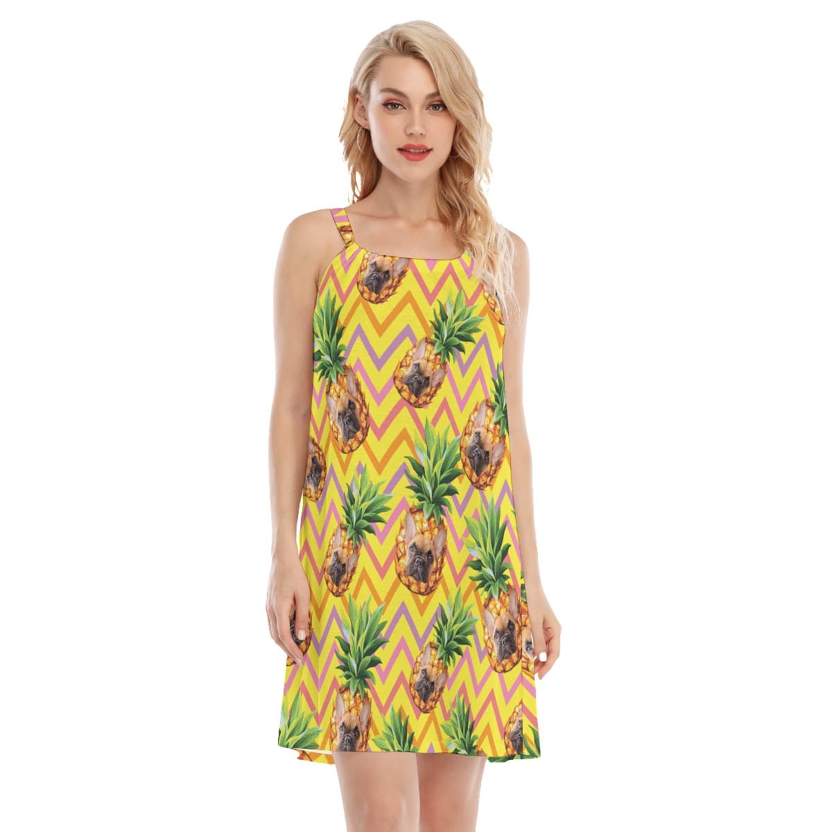 Funny Pineapple Custom Pet Face Aloha Cami Dress (4)