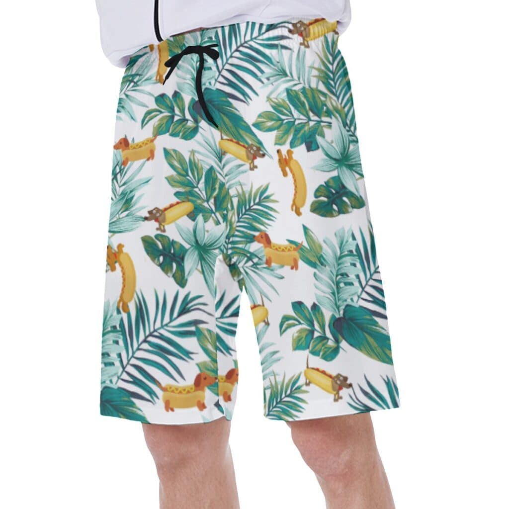 Funny Sausage Dog Hawaiian Swim Trunks For Men