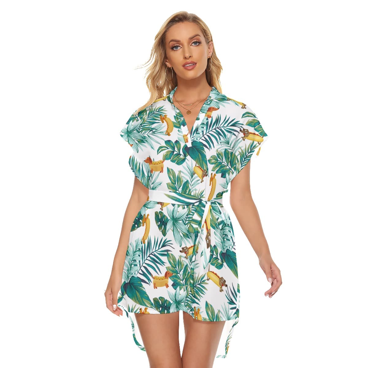Funny Sausage Dog Tropical Hawaiian Dress With Belt (1)