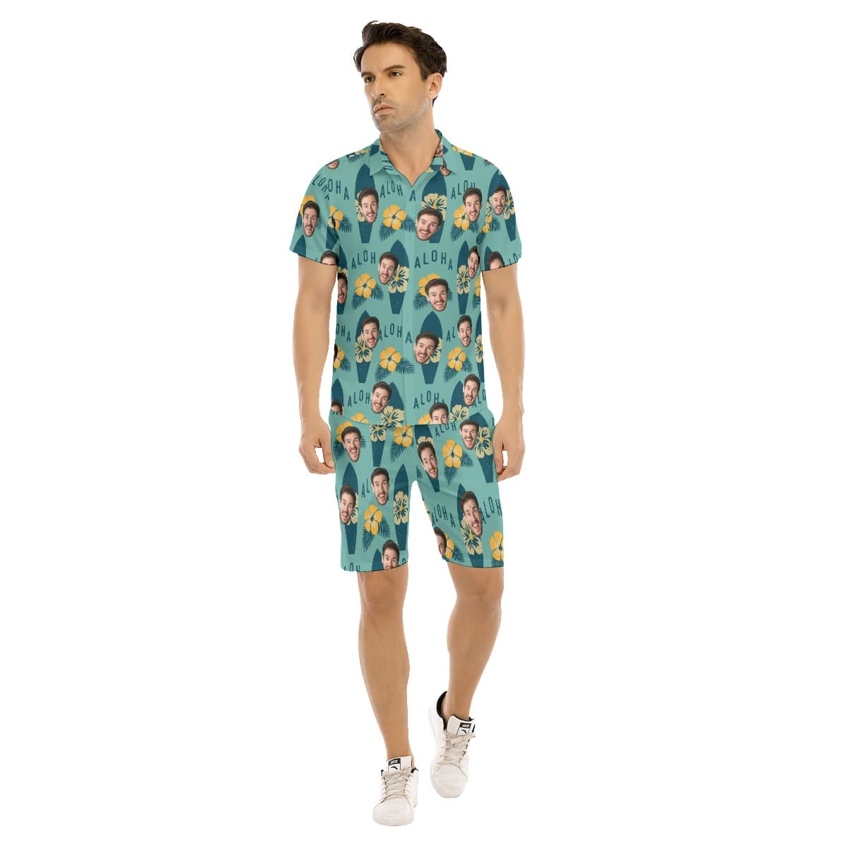 Funny Surfing Aloha Men's Hawaiian Set With Face (1)