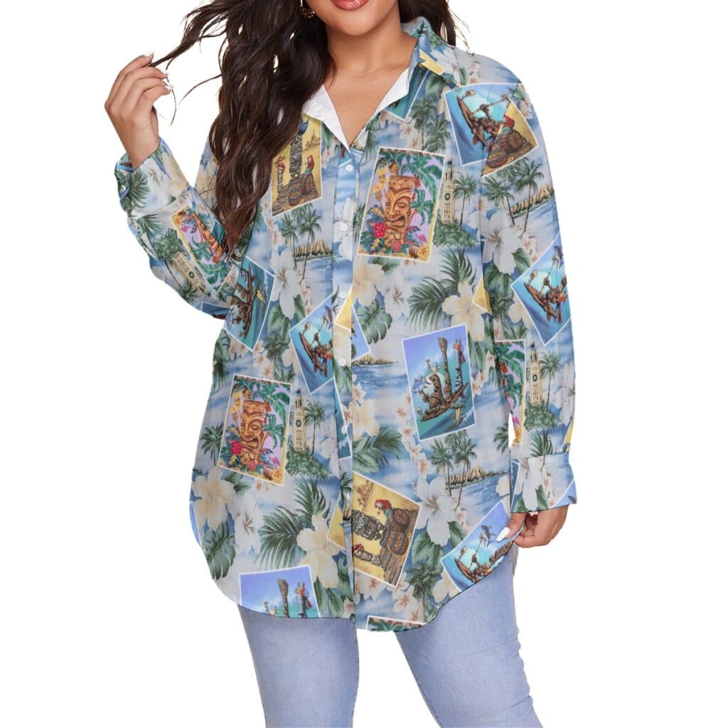 Funny Tiki Floral Women's Hawaiian Plus Size Shirt