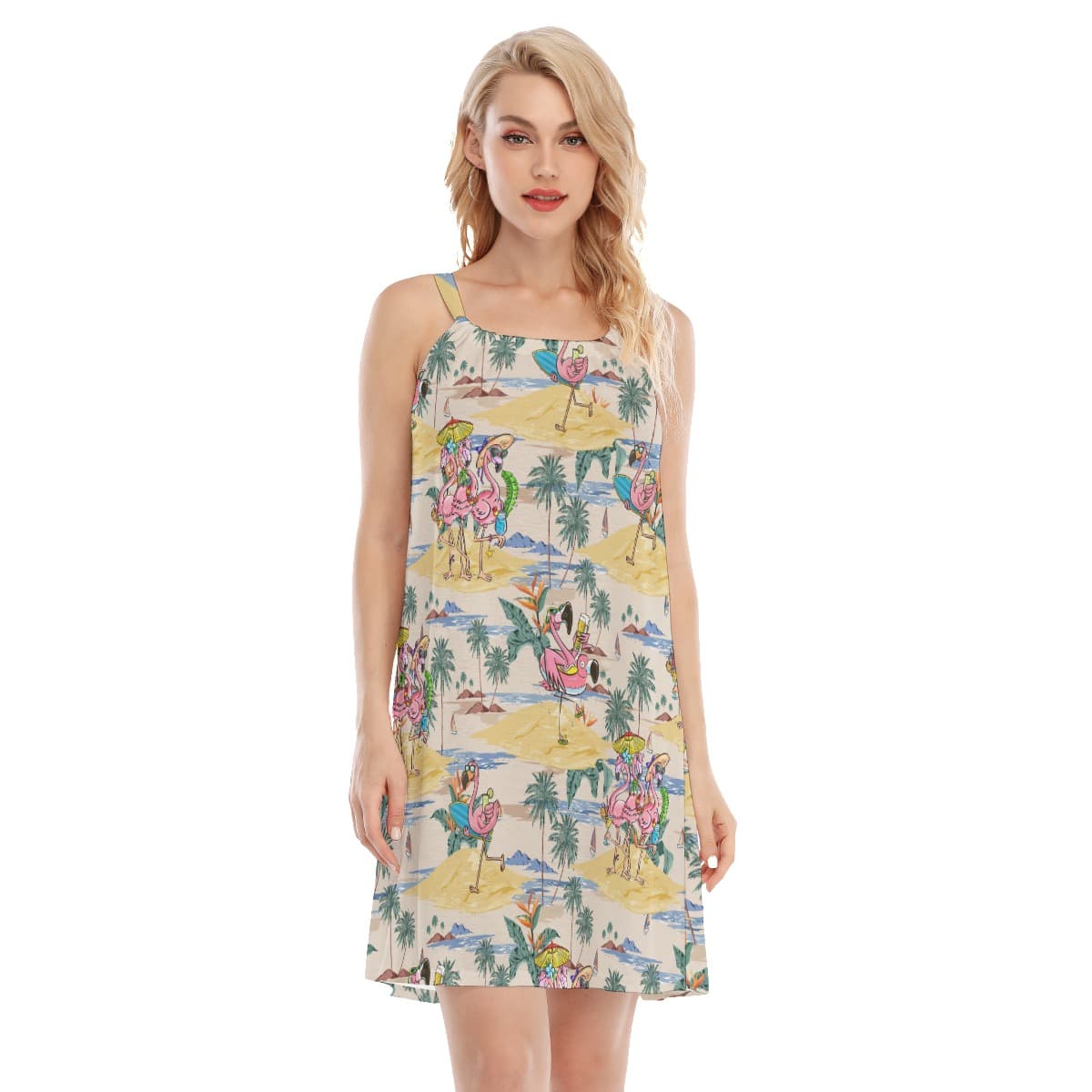 Funny Tropical Flamingo Ahola Cami Dress For Summer Vacation
