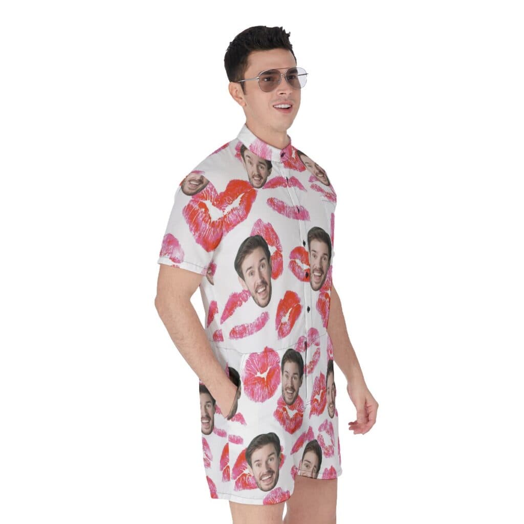 Funny Valentine Gift Custom Face Men's Hawaiian Romper