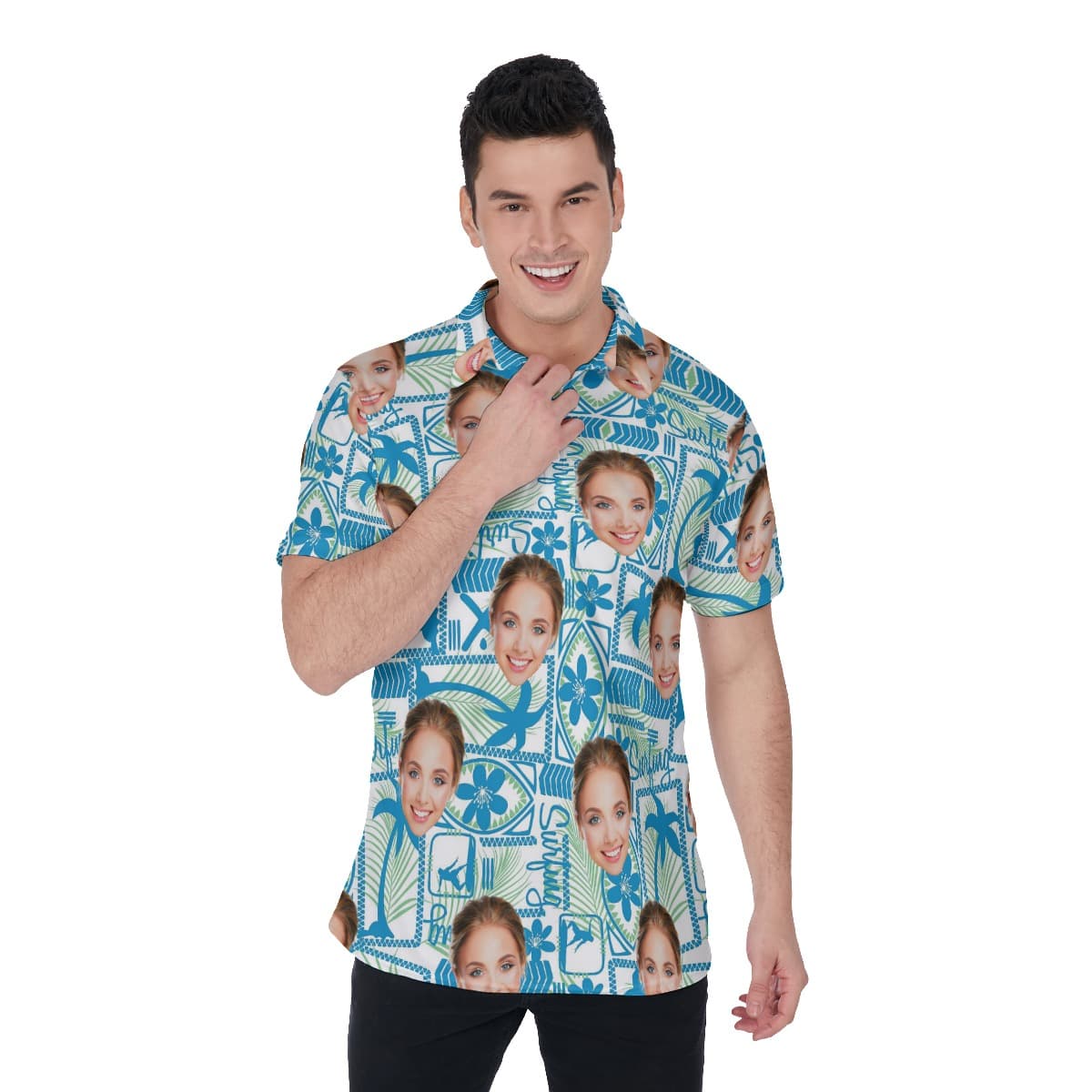 Geometric Surfing Custom Face Polo Shirt For Men (1)