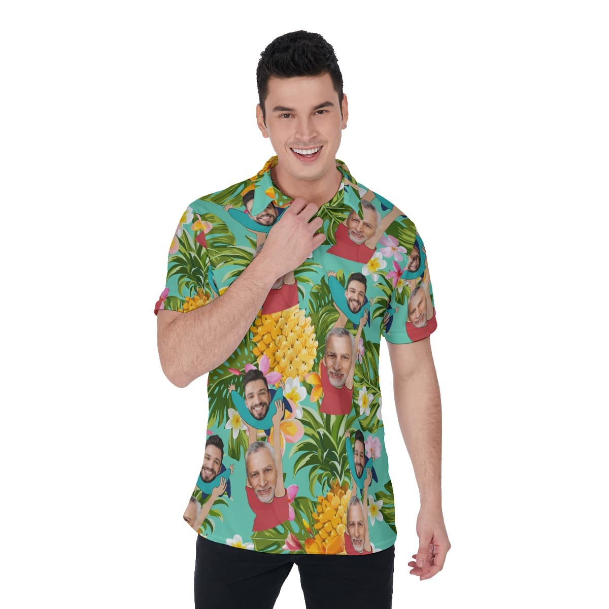 Happy Father's Day Custom Face Tropical Hawaiian Polo Shirt