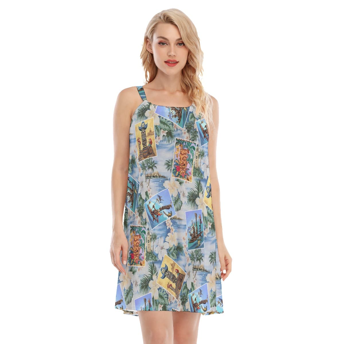 Hawaiian Tiki Floral Summer Cami Dress For Women (1)