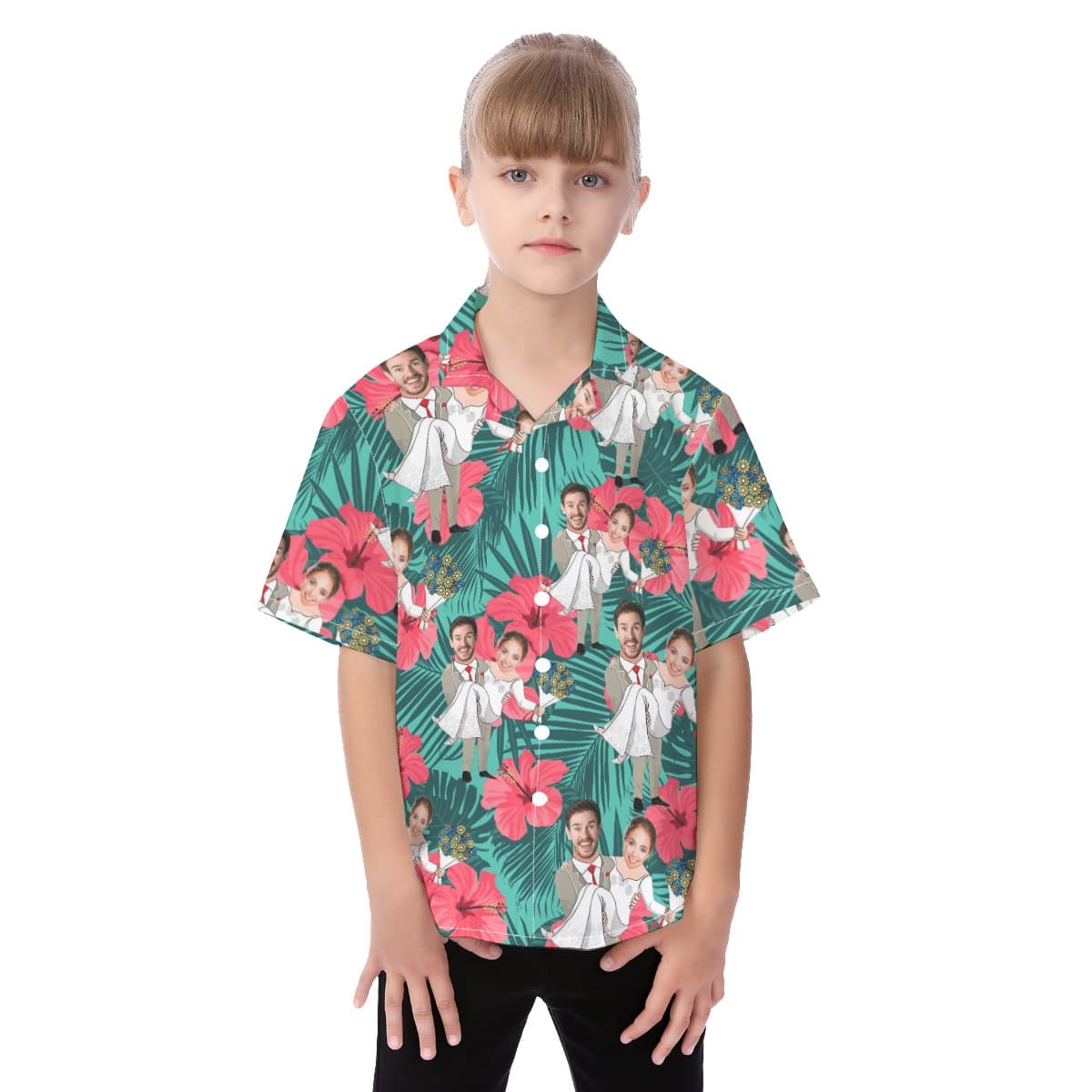 Kid’s Hawaiian Shirt With Custom Face Couple (1)