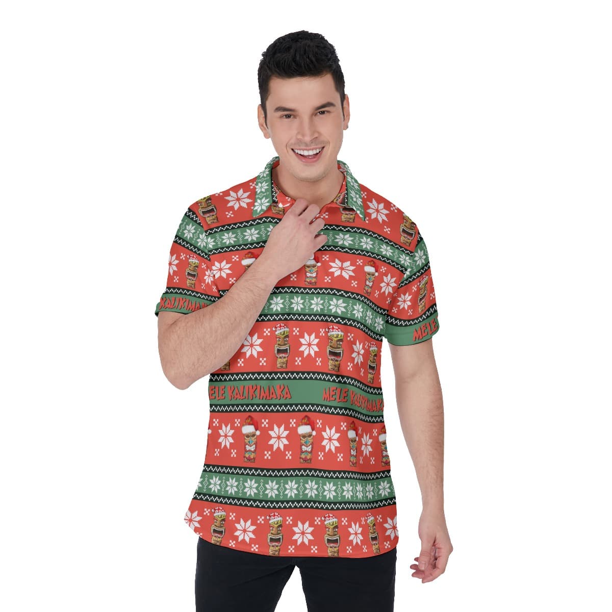 Mele Kalikimaka Tiki Christmas Hawaiian Polo Shirt For Men (1)