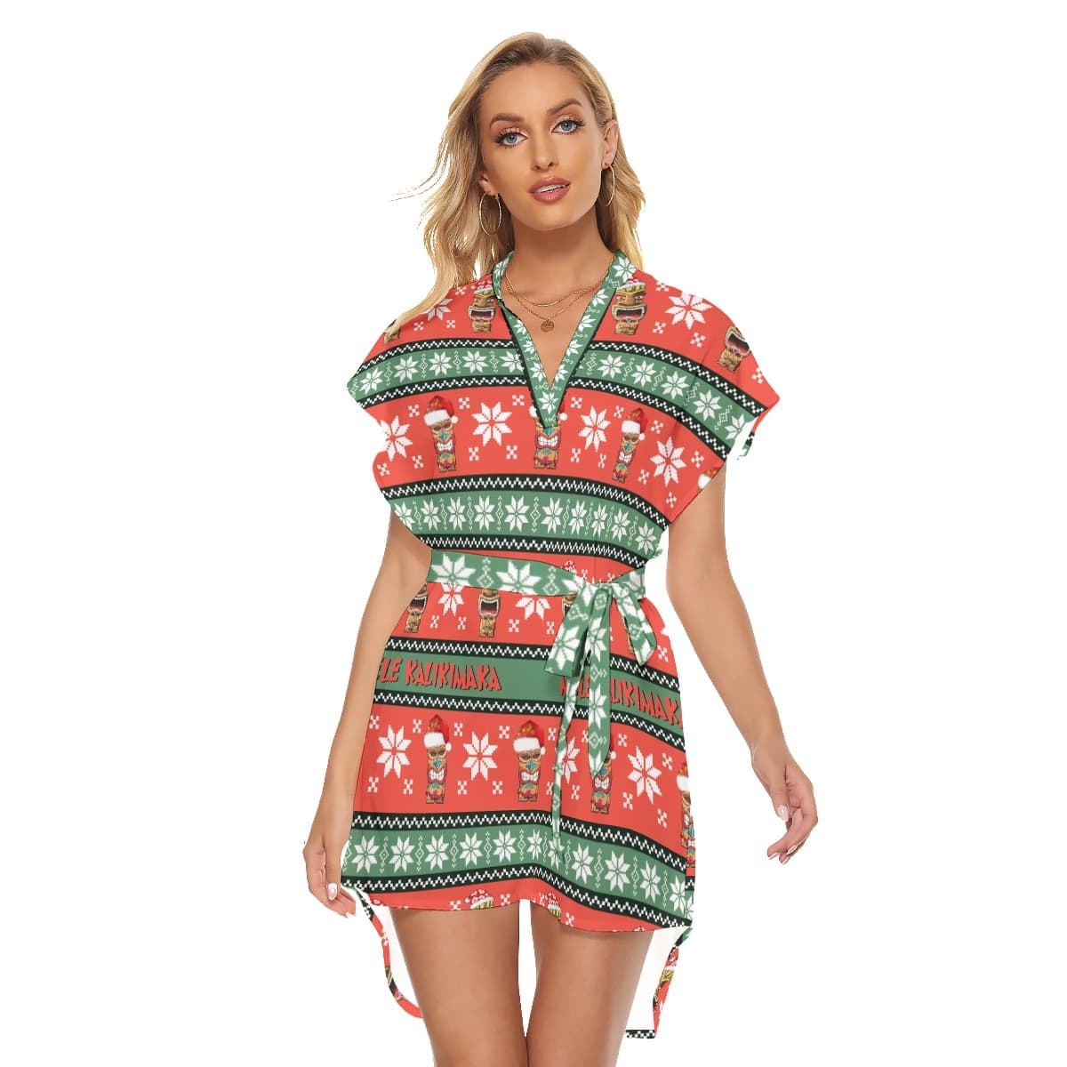 Mele Kalikimaka Tiki Hawaiian Dress With Tie (1)