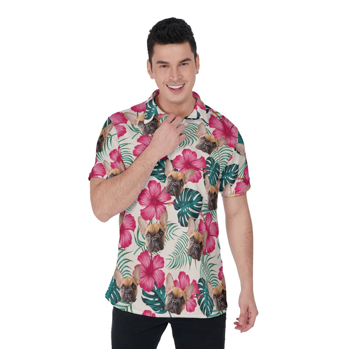 Men’s Custom Cat And Dog Polo Hawaiian Shirt (2)