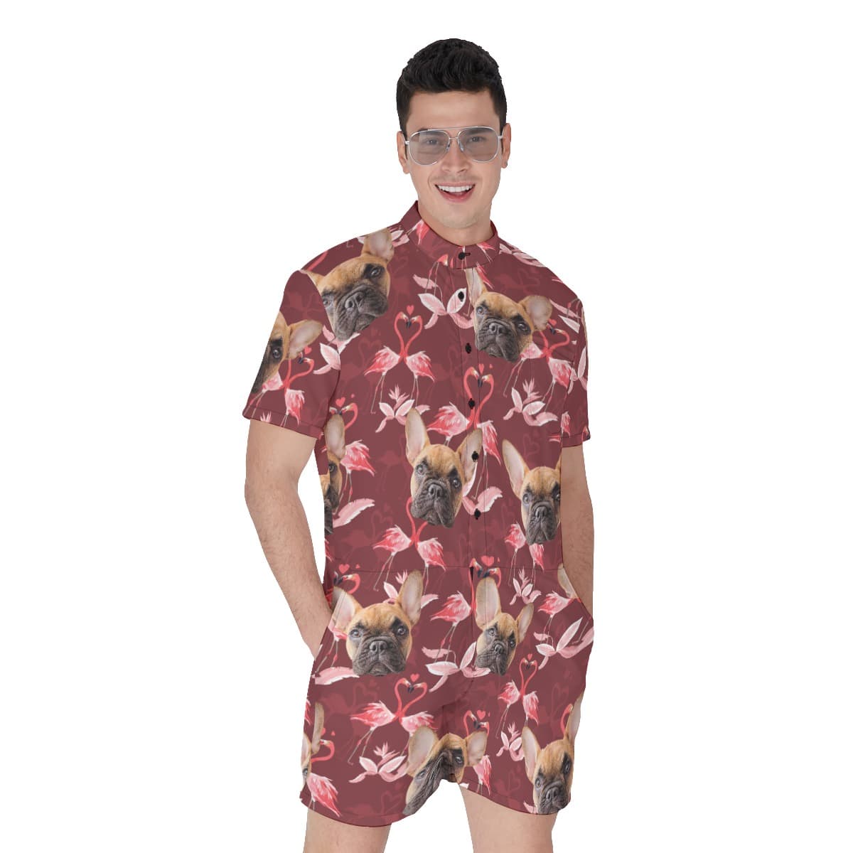 Men’s Custom Dog Face Hawaiian Romper (1)