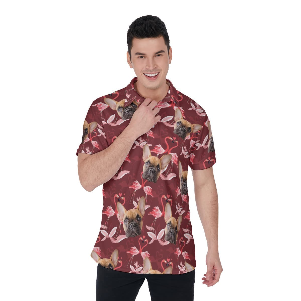 Men’s Custom Dog Face Polo Hawaiian Shirt (4)
