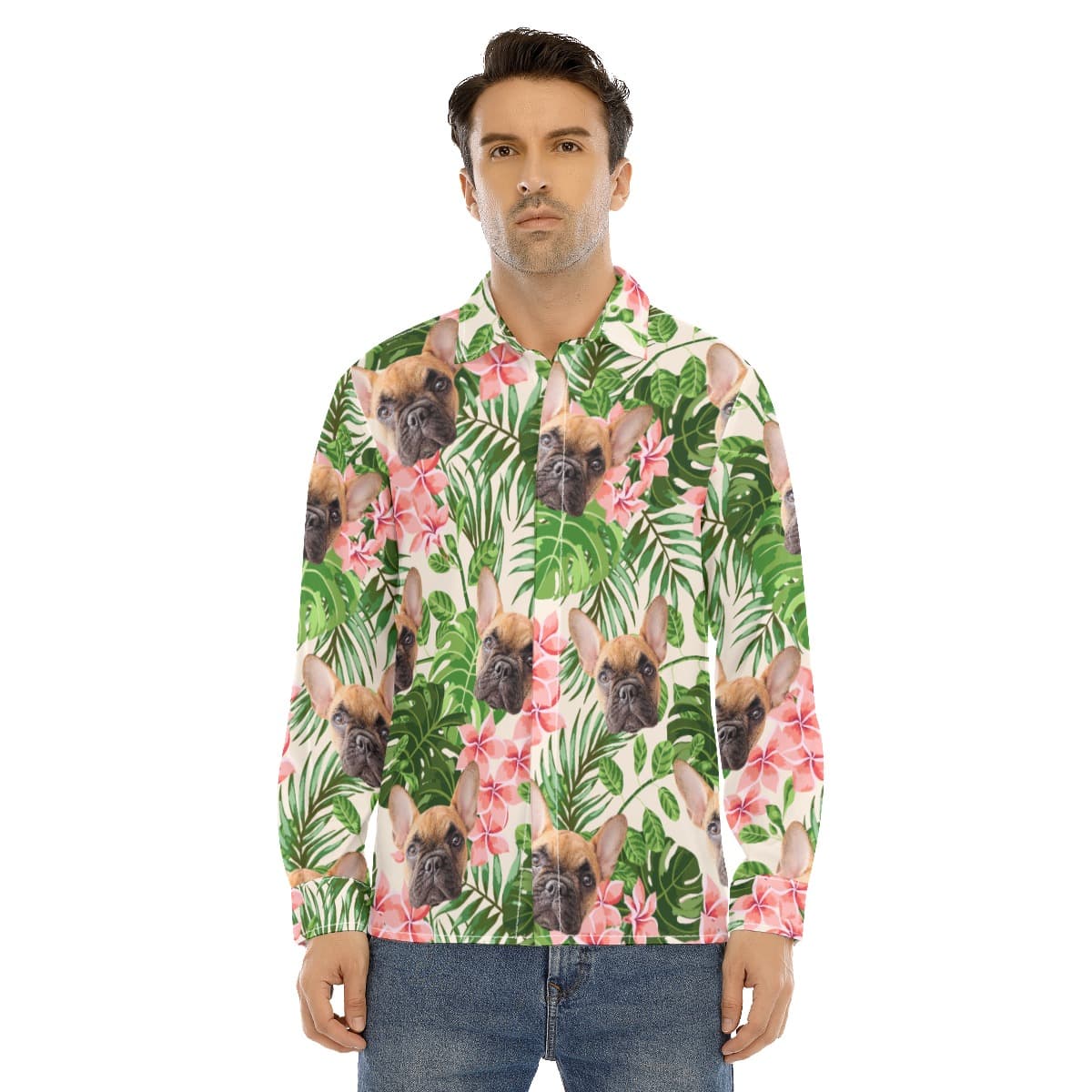 Men’s Custom Dog Long Sleeve Hawaiian Shirt (1)