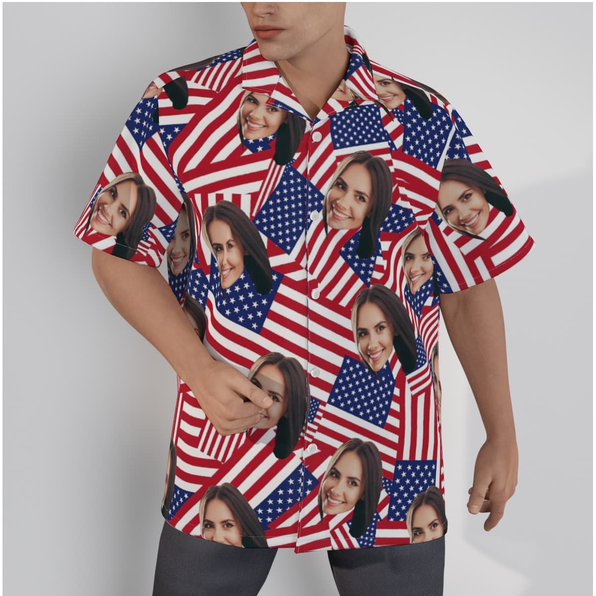 Men’s Custom Face American Flag Hawaiian Shirt (1)