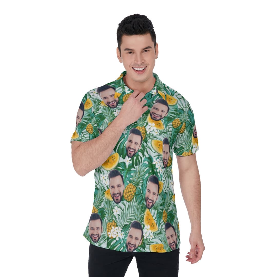 A Polo Men's Shirt with Tropical Fruits Pattern