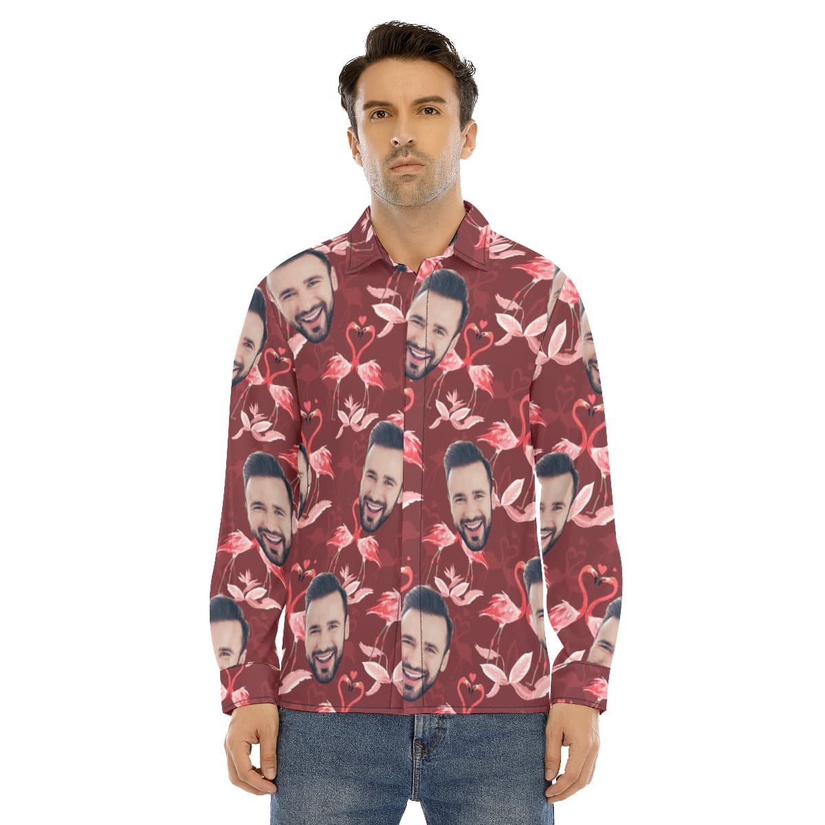 Men’s Custom Face Long Sleeve Aloha Shirt (1)