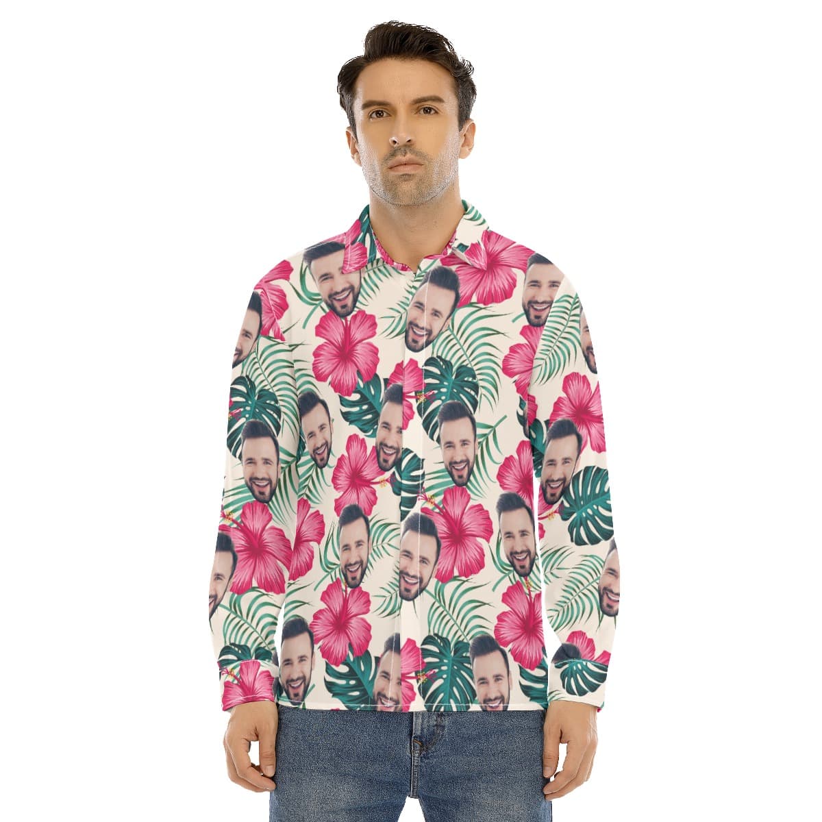 Men’s Custom Face Long Sleeve Hawaiian Shirt (2)