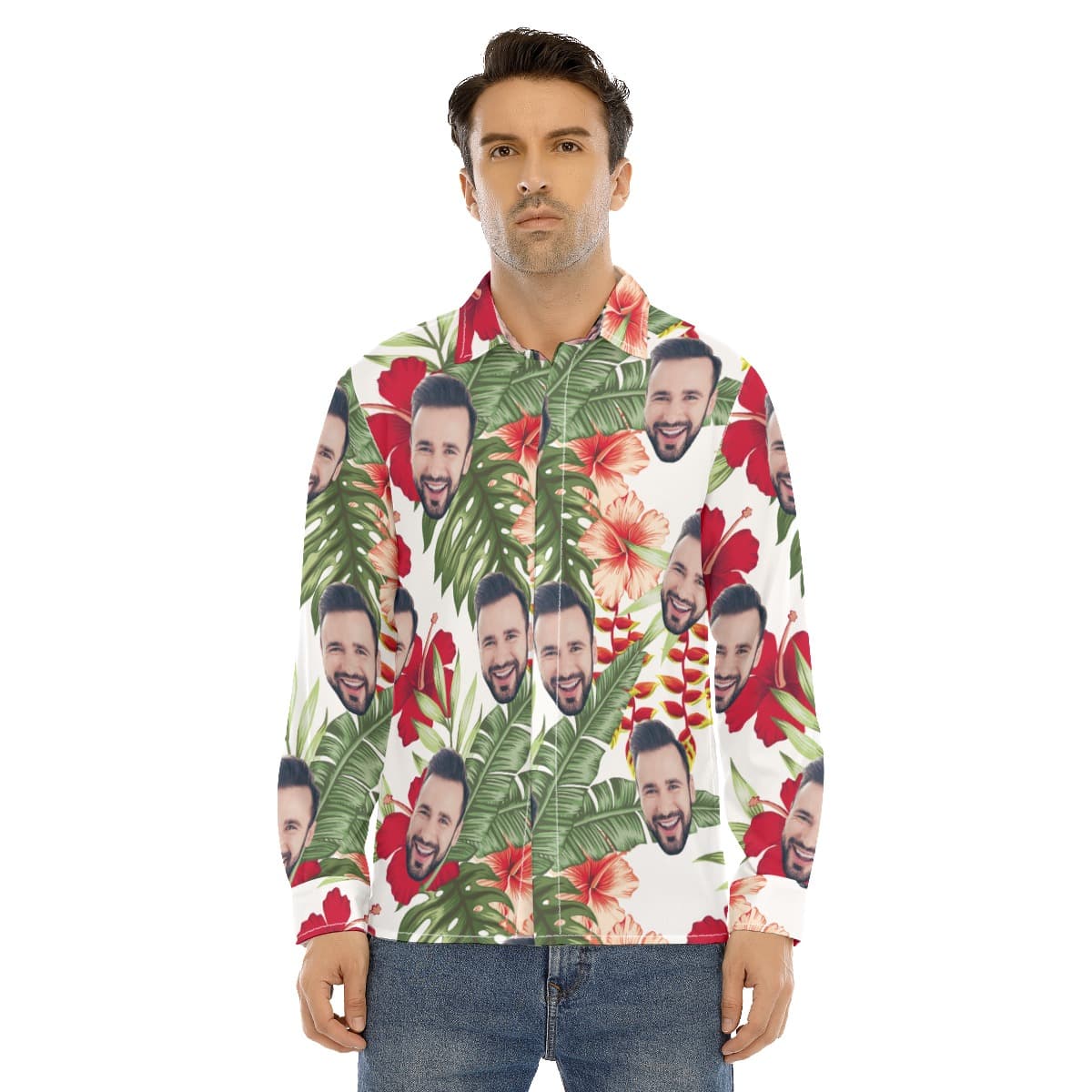 Men’s Custom Face Long Sleeve Hawaiian Shirts (3)