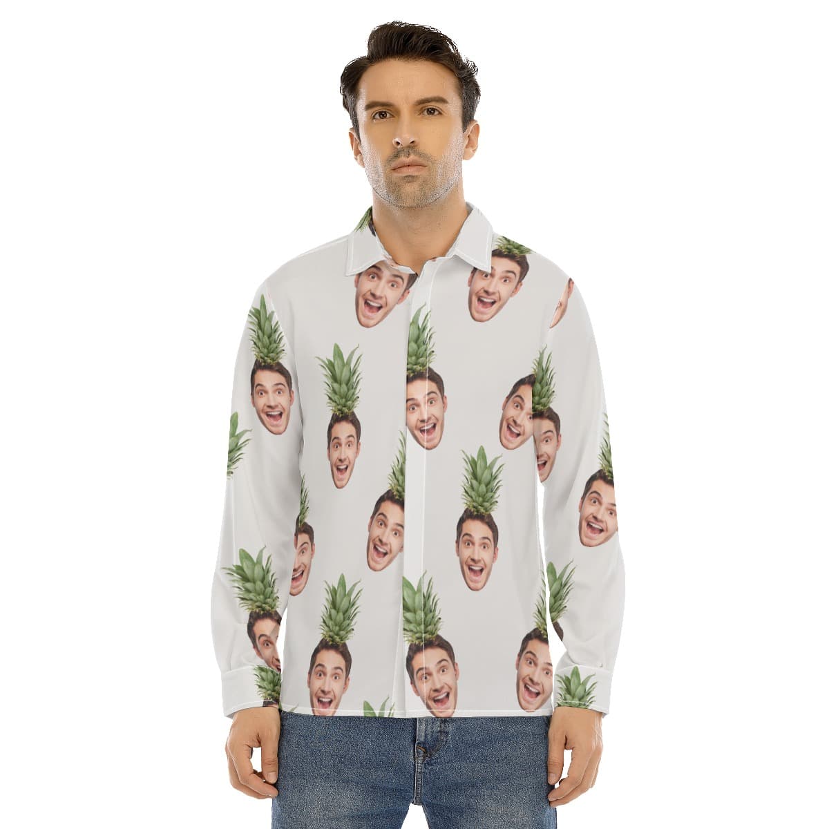 Men’s Face Custom Long Sleeve Aloha Shirt (1)