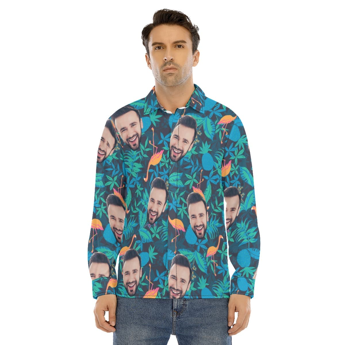 Men’s Face Custom Long Sleeve Hawaiian Shirt (3)