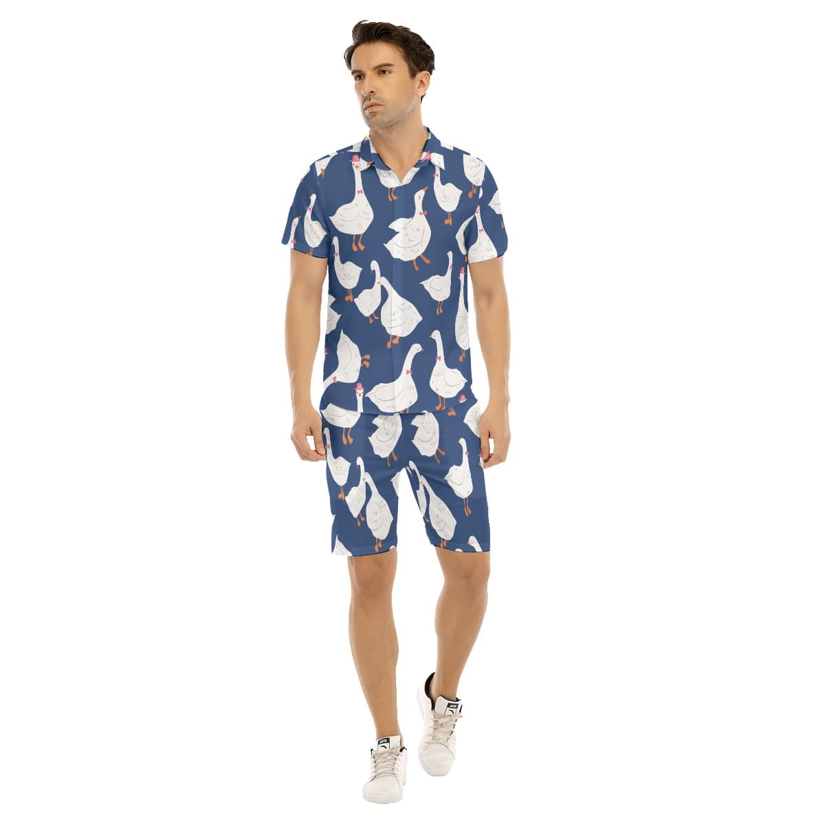 Men’s Goose Blue Hawaiian Shirt And Shorts Set (1)