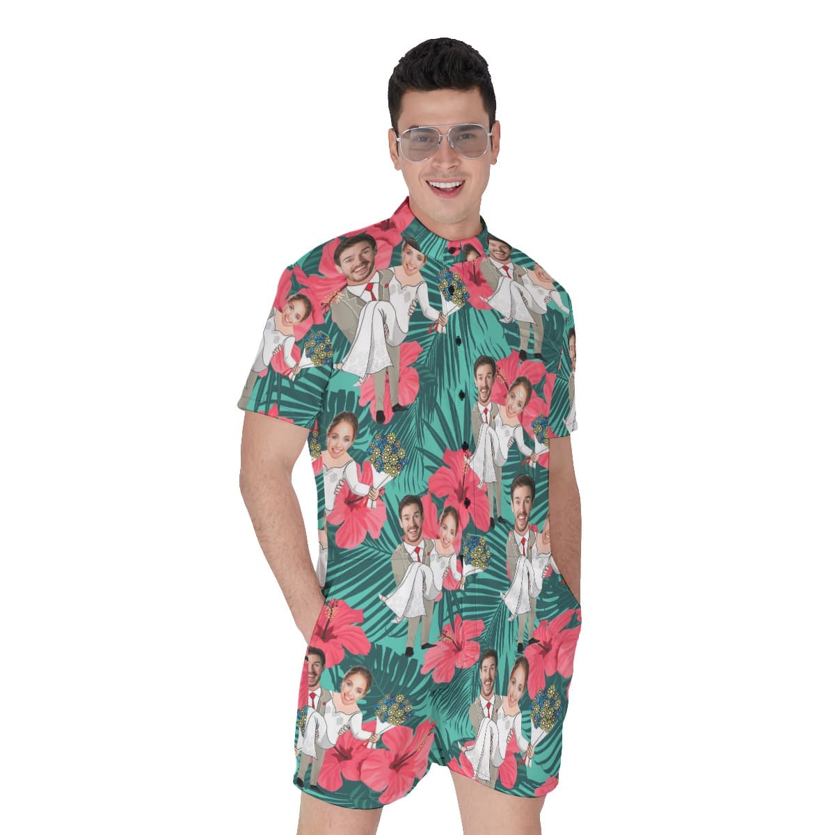Men’s Hawaiian Romper With Custom Face Couple (1)