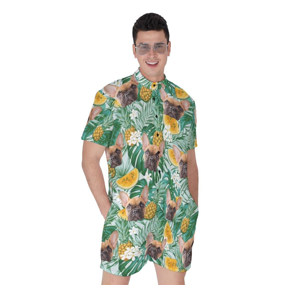 Men’s Hawaiian Romper With Dog Face (2)