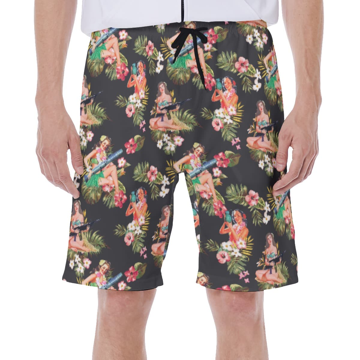 Men’s Hula Girls And Gun Hawaiian Swim Trunks (1)