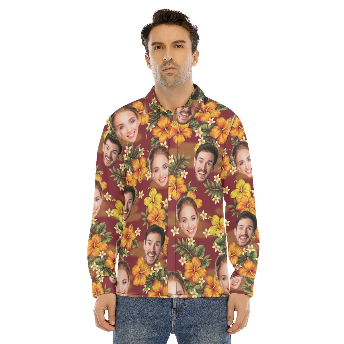 Men’s Long Sleeve Hawaiian Shirt With Custom Face (1)