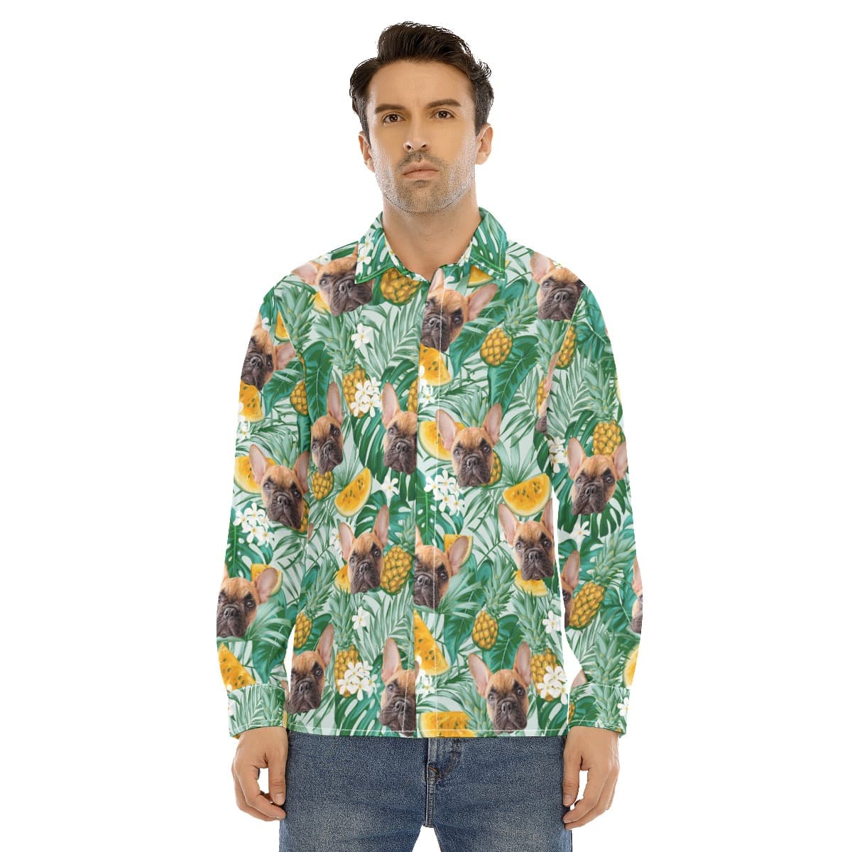 Men’s Long Sleeve Hawaiian Shirt With Dog Face (2)