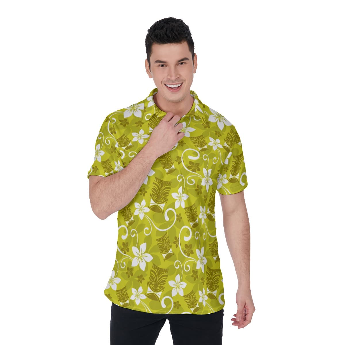 Men’s Luau Tiki Polo Hawaiian Shirt (1)
