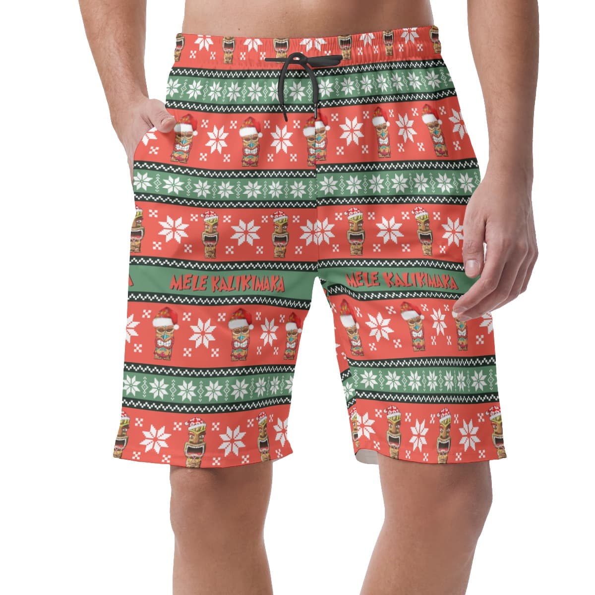 Men’s Mele Kalikimaka Tiki Christmas Hawaiian Beach Shorts (1)