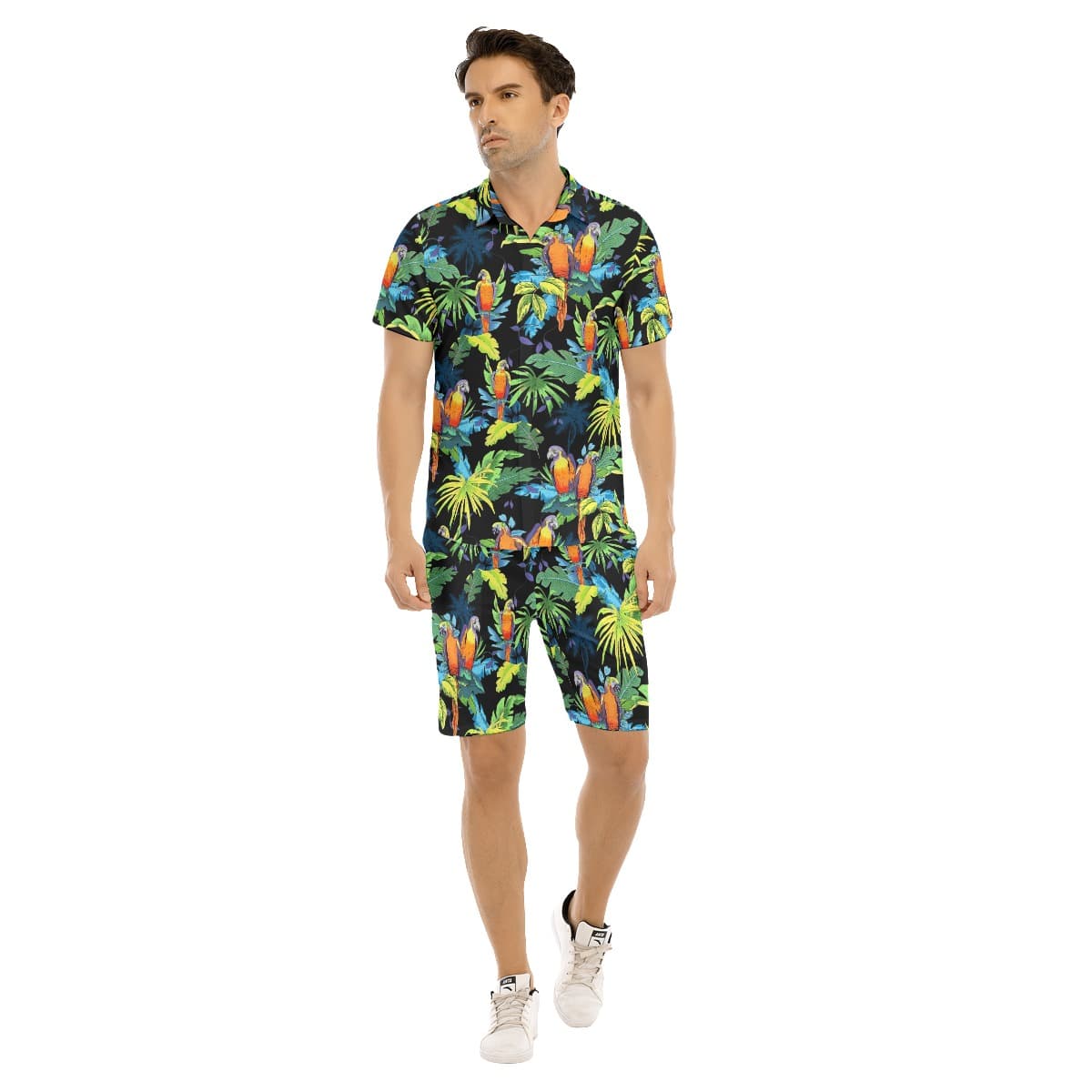 Men’s Parrot Black Hawaiian Shirt And Shorts (1)