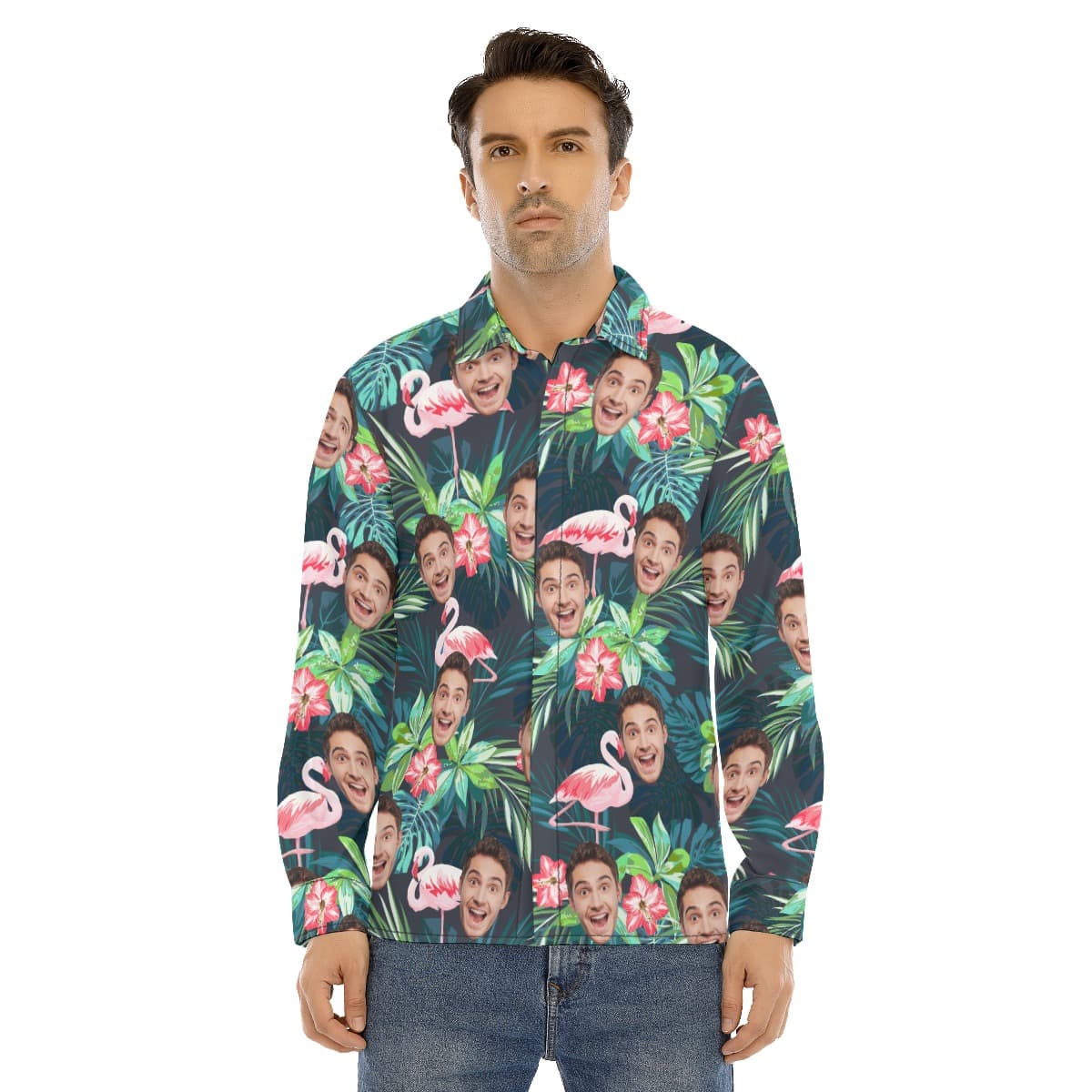 Men’s Sports Team Custom Floral Long Sleeve Hawaiian Shirt (1)