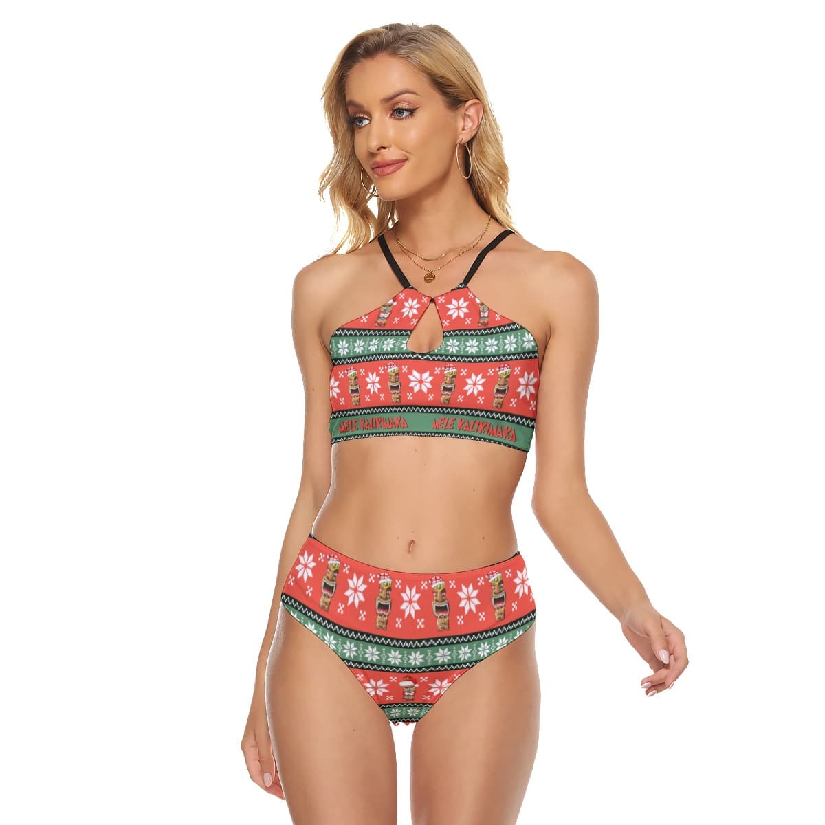 Merry Christmas Tiki Two Piece Swimsuit For Women (1)