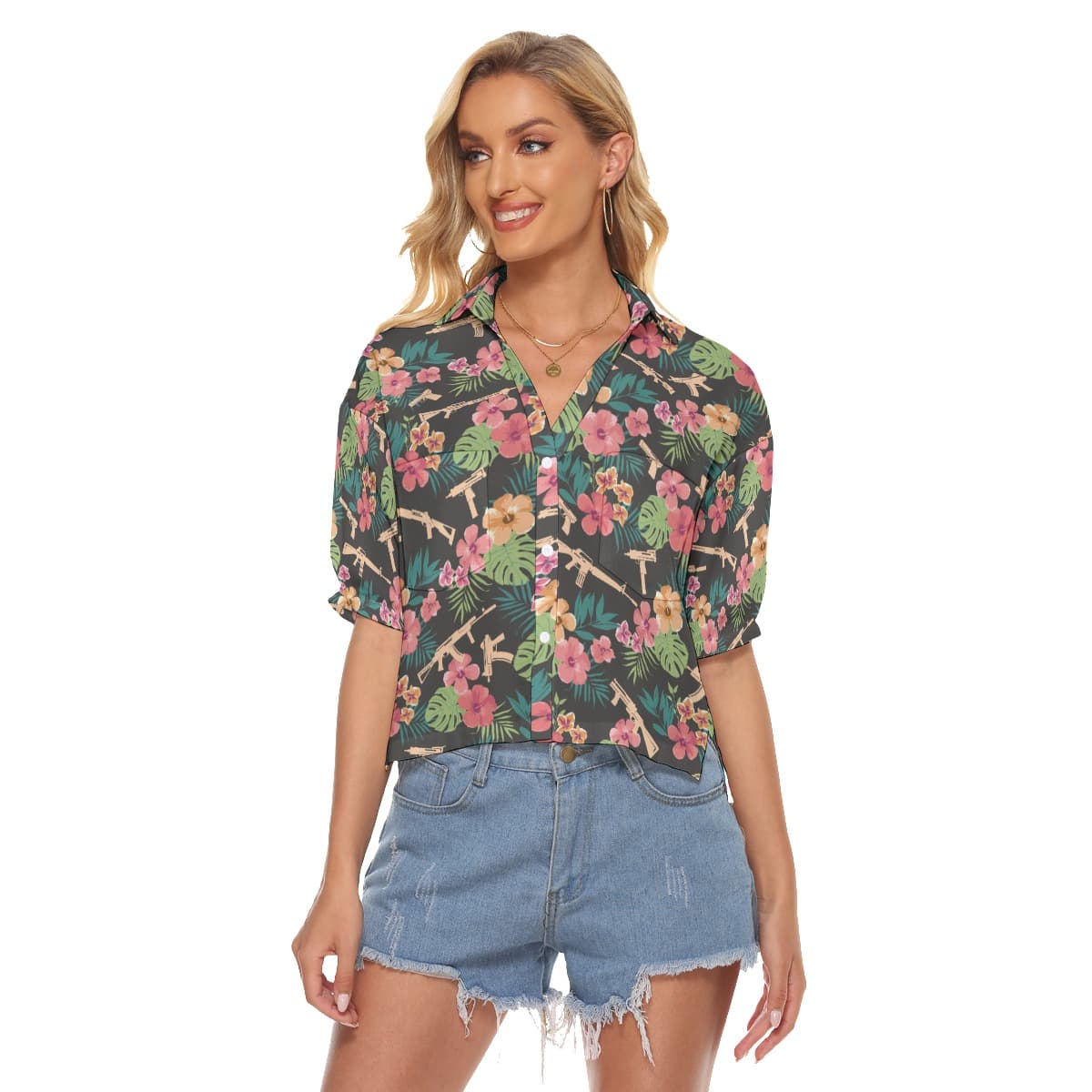 Military Gear Cropped Hawaiian Shirt For Women (1)