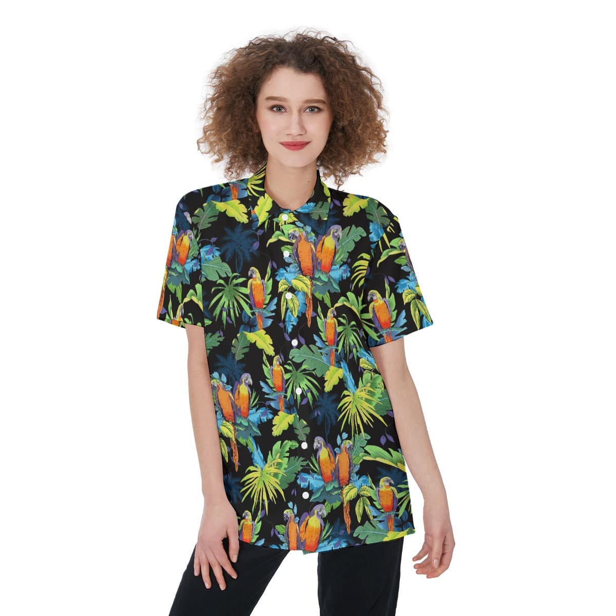 Parrot Black Hawaiian Shirt For Women (1)