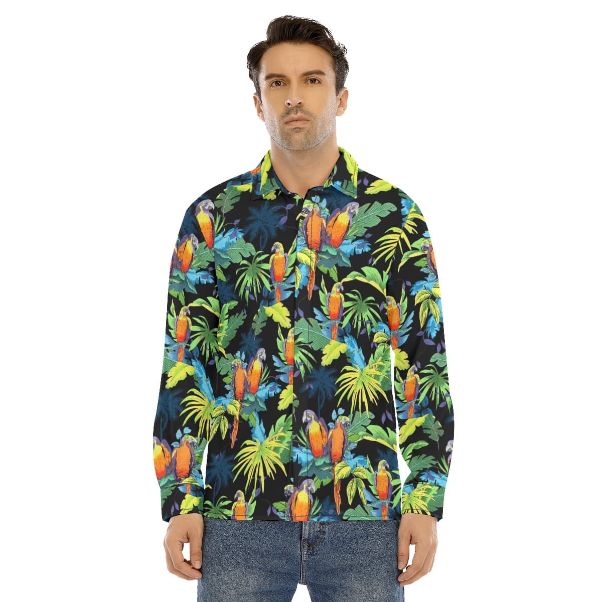 Parrot Tropical Long Sleeve Hawaiian Shirt For Men (1)