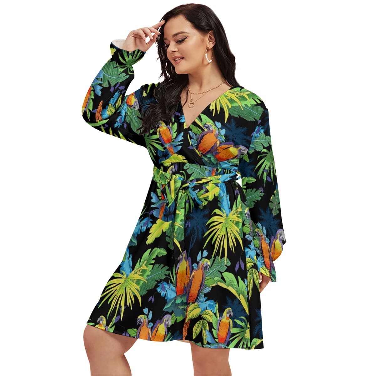 Parrot Tropical Oversized V-Neck Dress (1)