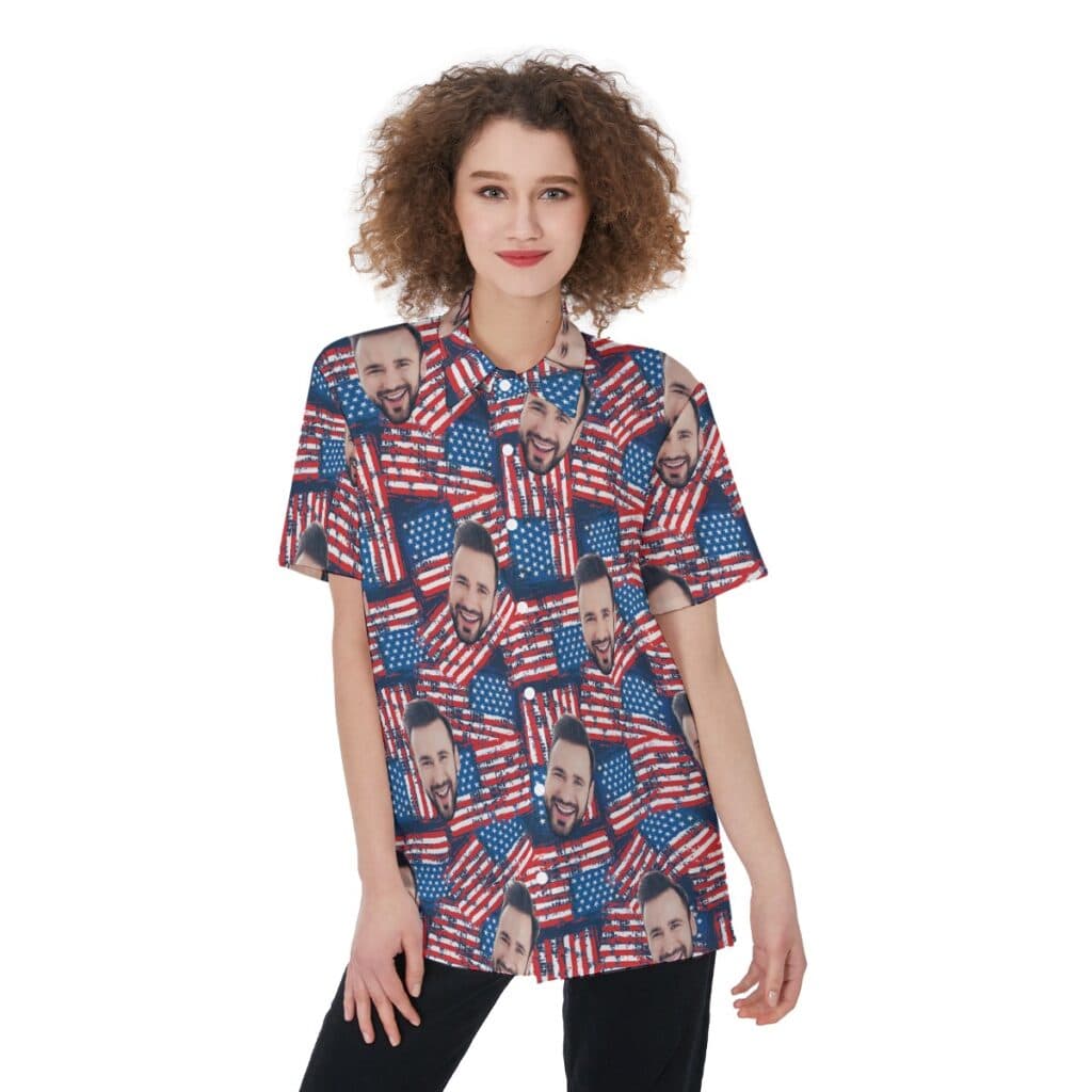 Patriotic American Flag Custom Face Aloha Shirt For Women