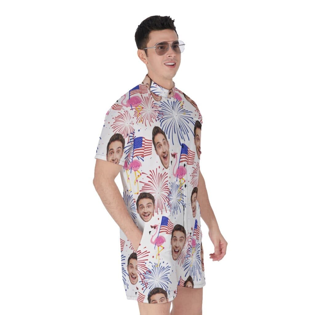 Patriotic Flamingo Custom Face Men's Hawaiian Romper