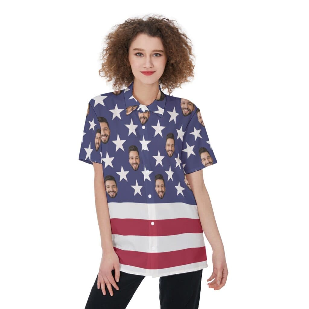 Personalized American Flag Hawaiian Shirt For Women