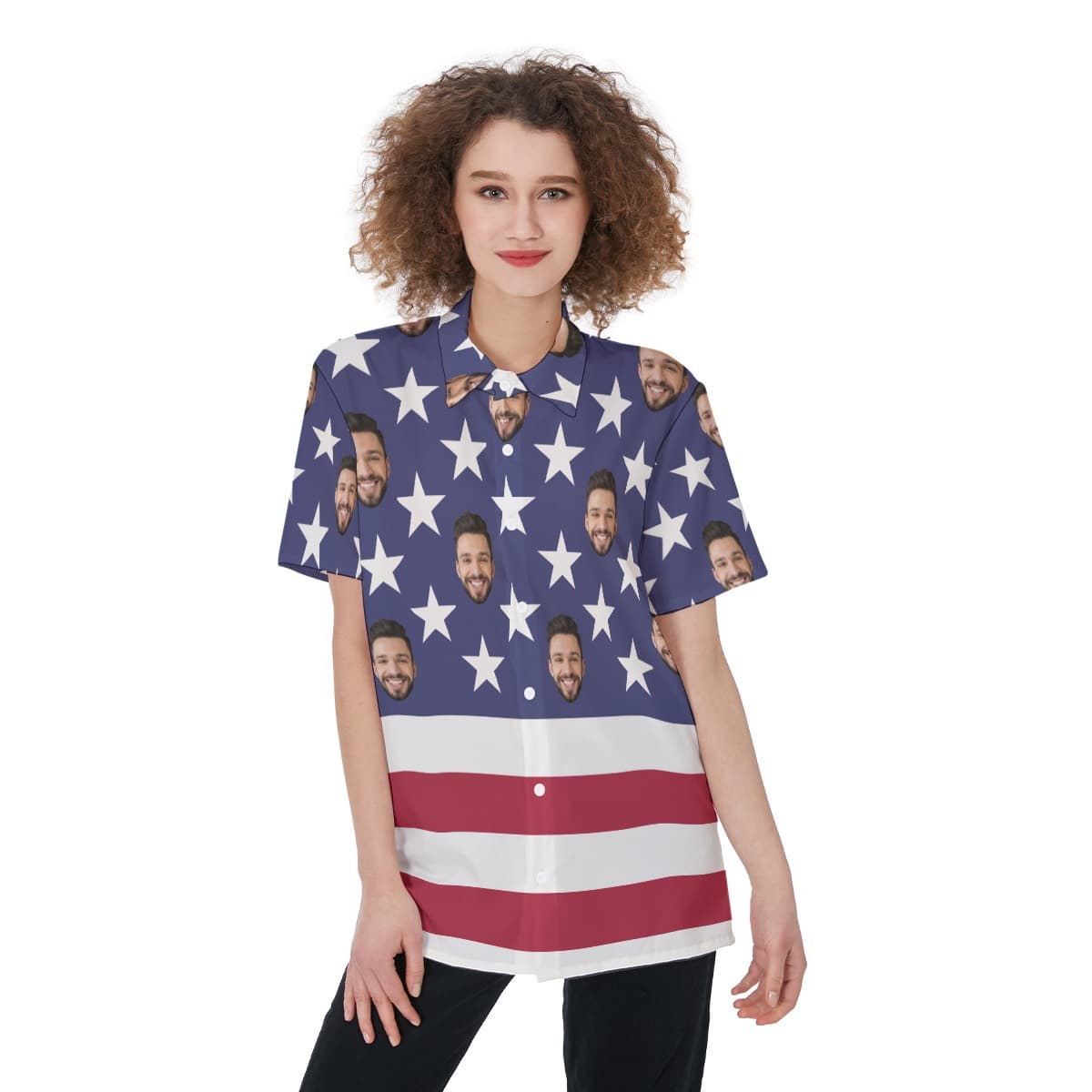 Personalized American Flag Hawaiian Shirt For Women
