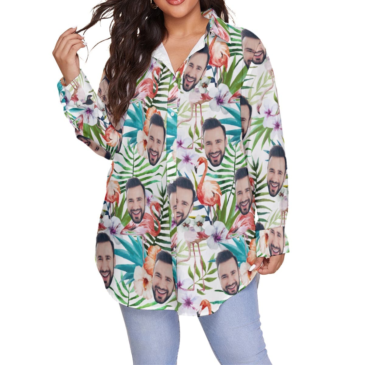 Personalized Floral Flamingo Hawaiian Plus Size Shirt For Women (6)