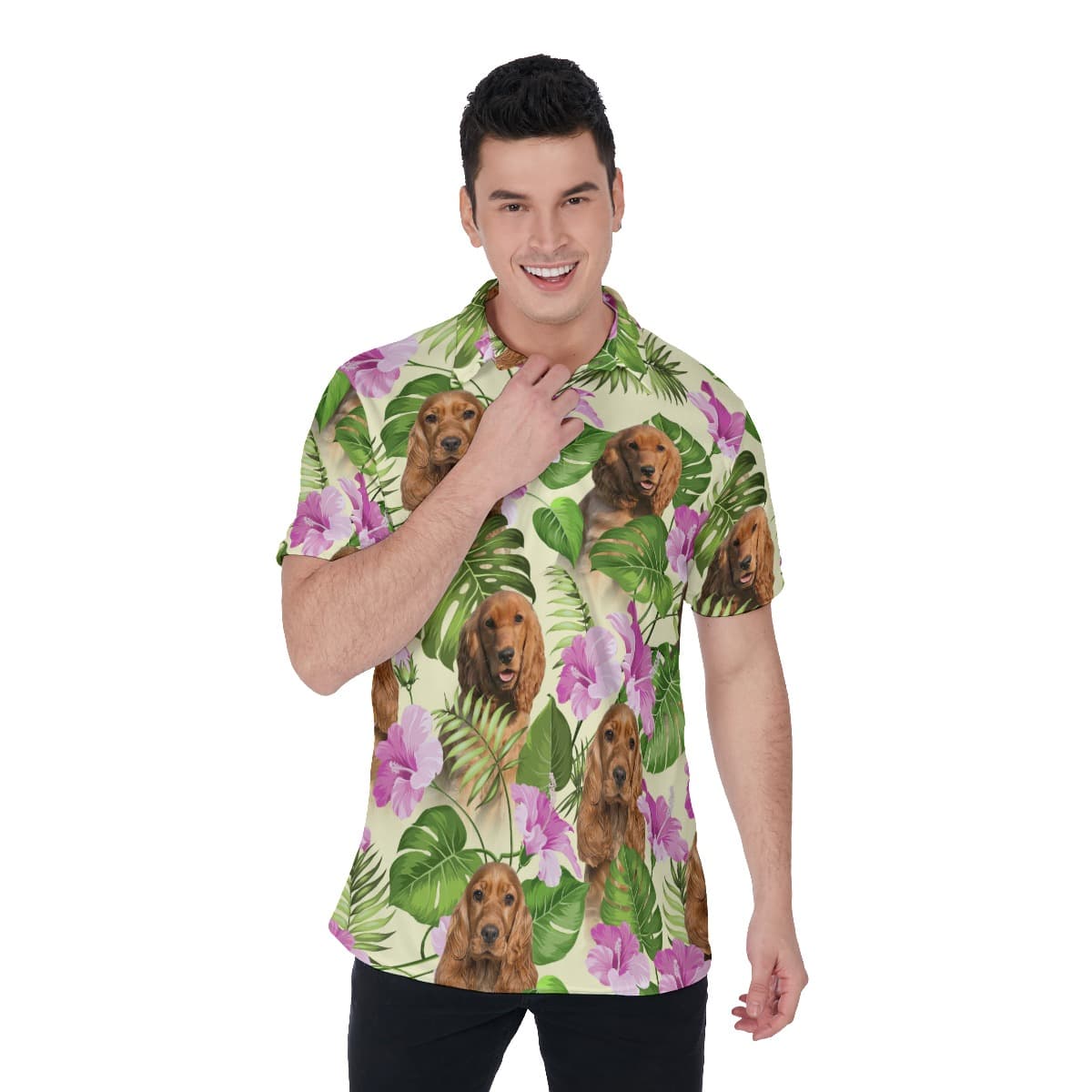 Purple Floral Polo Shirt With Dog Face (1)