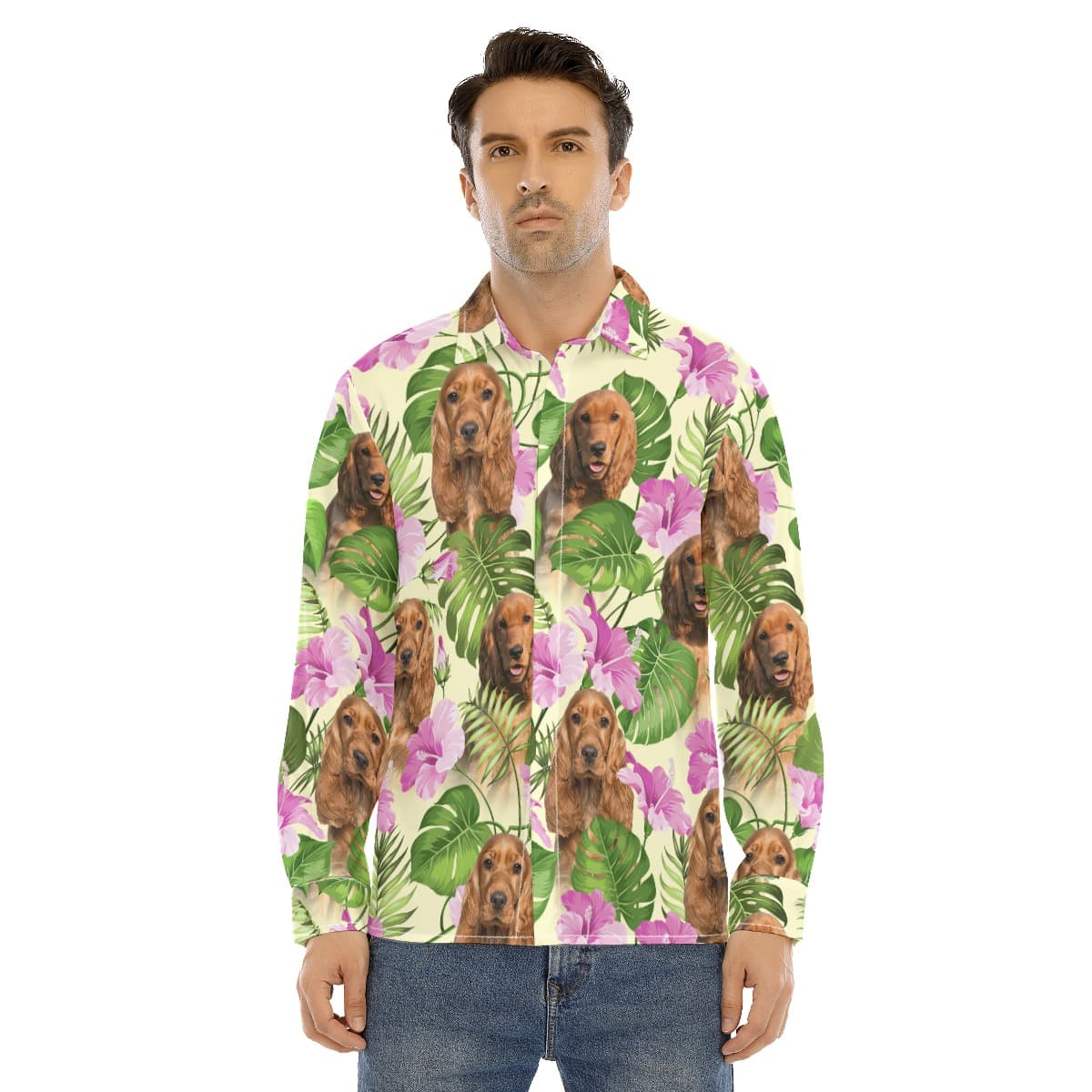 Purple Long Sleeve Hawaiian Shirt With Dog Face (1)